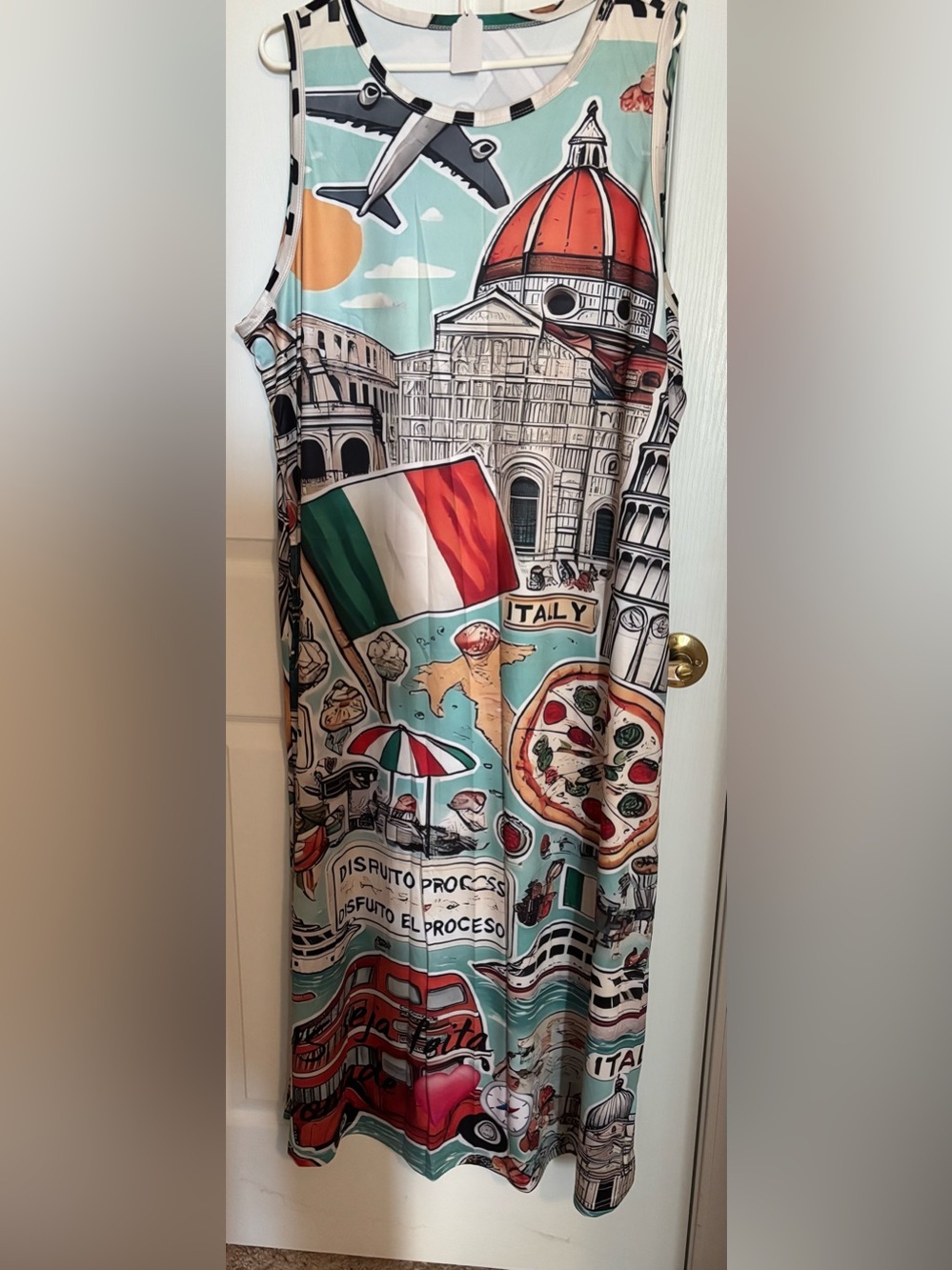 Italy Print Maxi dress in Aqua & Multicolor